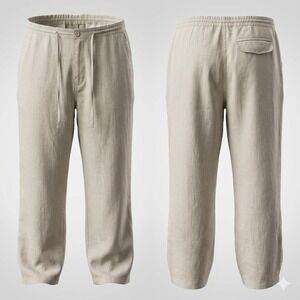 Bruno New York Mens XL Pants Beige 100% Linen Drawstring RN 123827 Beach Summer